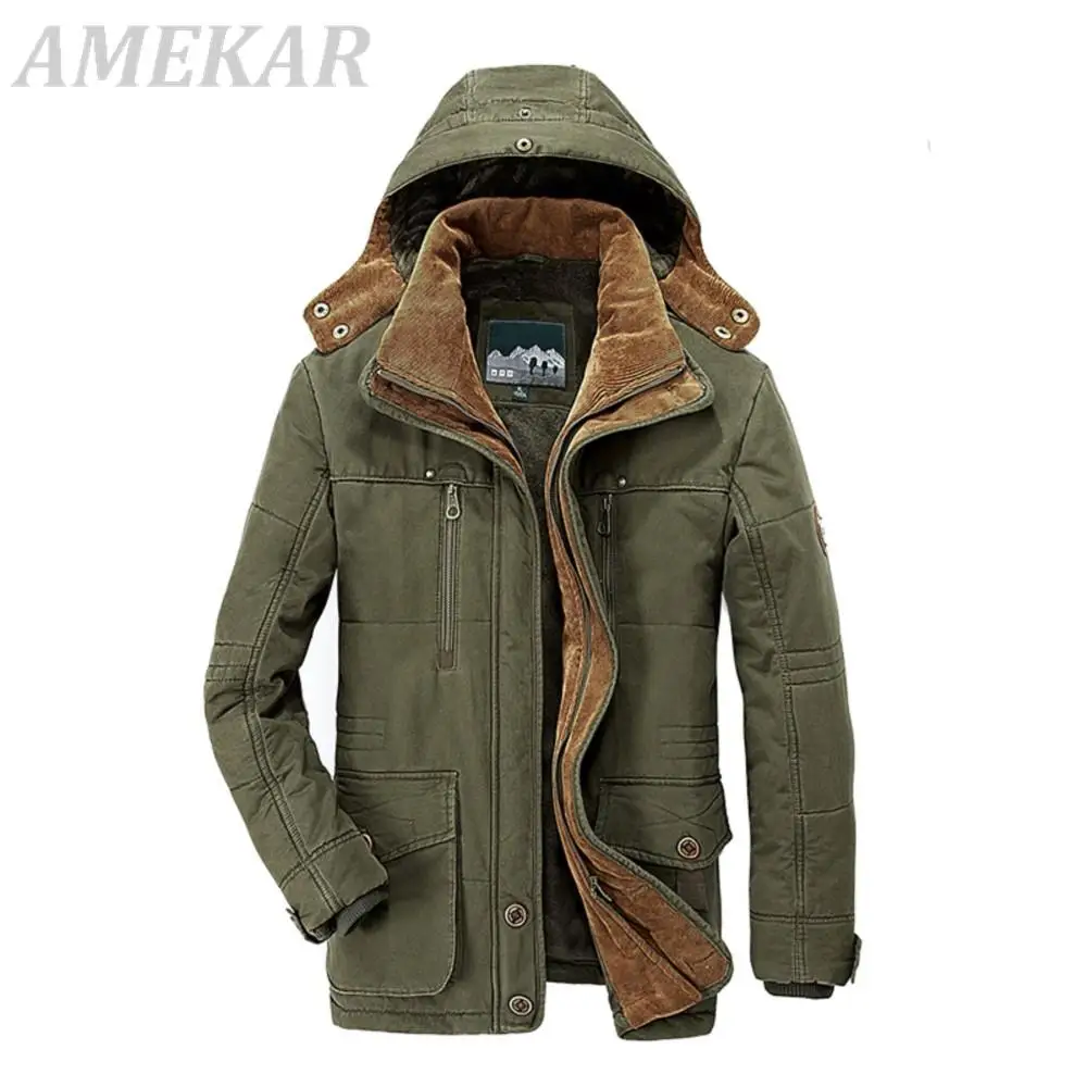 2022 Winter Men's Casual Jacket New Parkas Fashion Male Fur Trench Thick Overcoat Heated Jackets Cotton Warm Coats Long Sleeved
