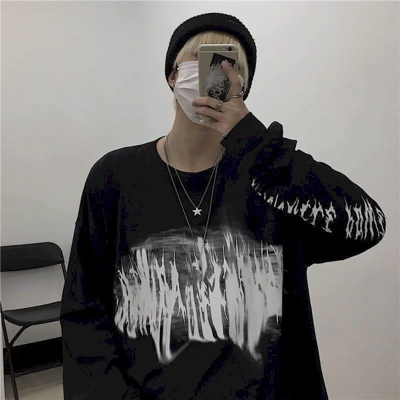 Футболка Мужская/Женская с длинным рукавом свободная Студенческая рубашка в