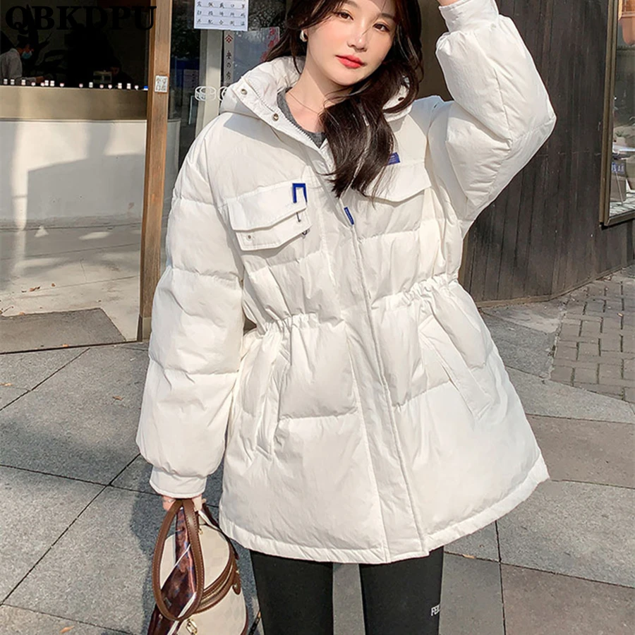 

Зимнее пушистое пальто средней длины с капюшоном из хлопка, женские теплые толстые парки, повседневное корейское пальто, зимняя верхняя оде...