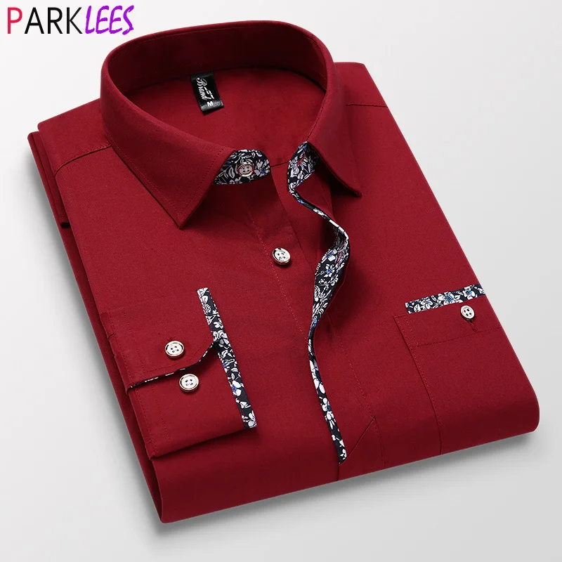 

Мужские стильные Цветочные Лоскутные классические деловые рубашки, приталенные мужские рубашки с длинным рукавом, повседневные свадебные рубашки жениха, мужские красные рубашки