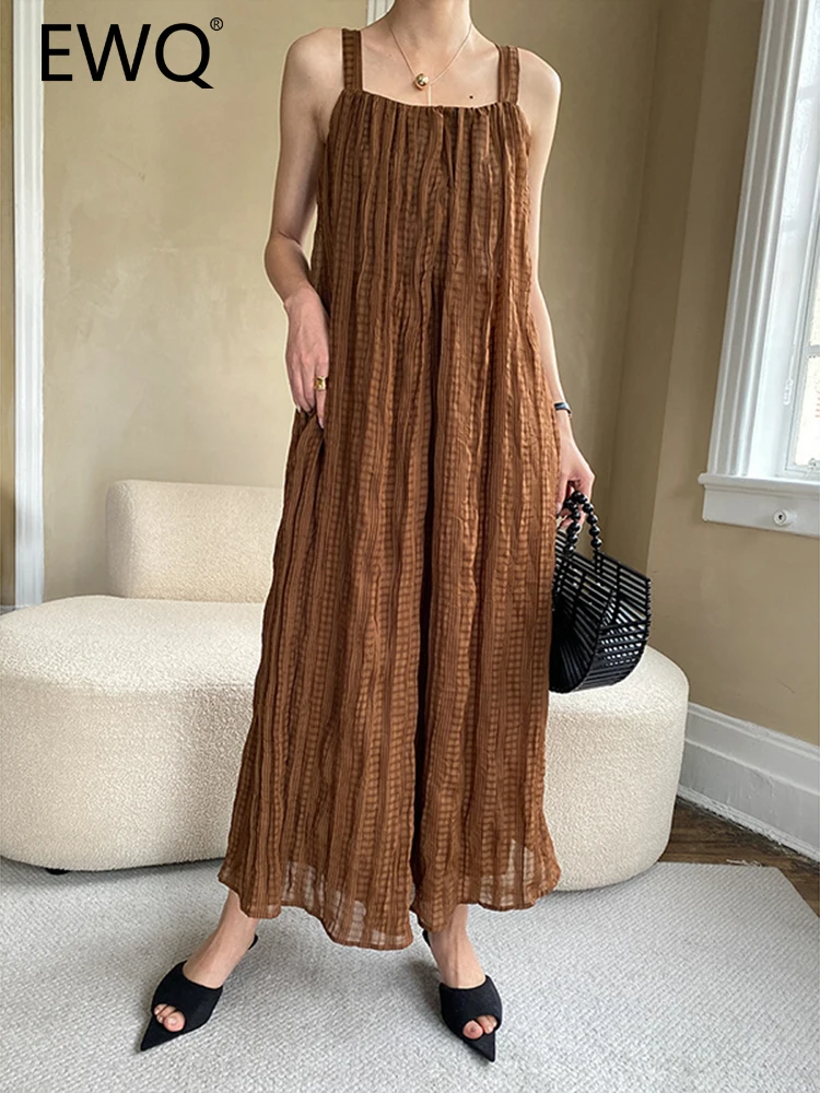 

EWQ Elegant French Sling Jumpsuit For Women Solid High Waist Wide Leg Pants Elegant Female Clothing 2023 Summer New 26D4386
