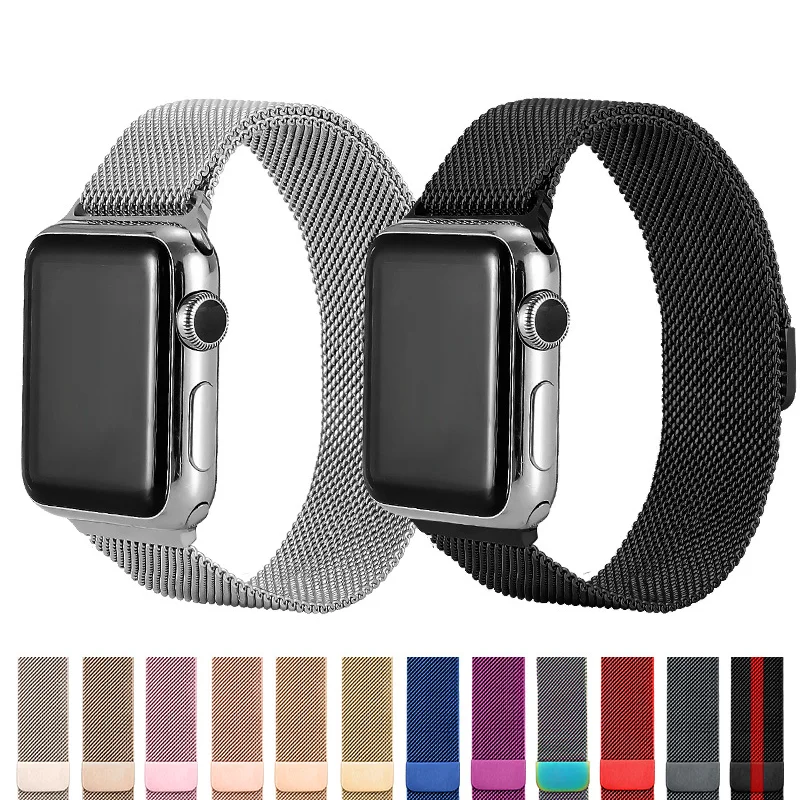 

Metal Milanese loop Strap For Apple watch band 7 45mm 44mm 40mm iWatch Series 42mm38mm stainless steel bracelet magnetic 3456 se