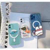 cartoon cute couple animation phone case for iphone 13 12 11 mini pro max transparent super magnetic magsafe cover
