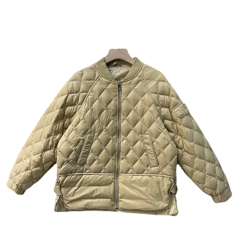 

New Thin Ladies Down Jacket Korean Baseball Collar Diamond Solid Color Coat Winter Long Sleeve Parkas Winter Jacket Women H973