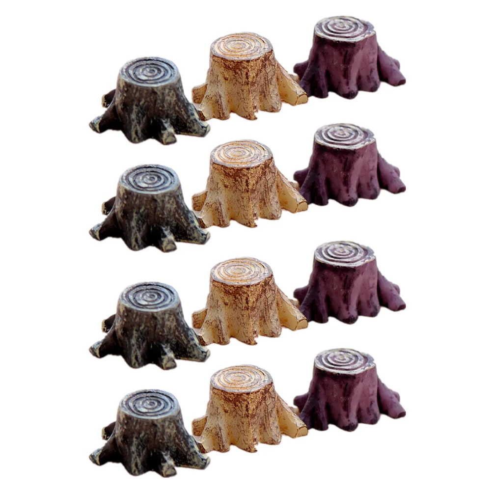 

12 Pcs Small Stump Stool Out Door Furniture Mini Tree Miniature Resin Toy Room Decoration Figurines Root Statue