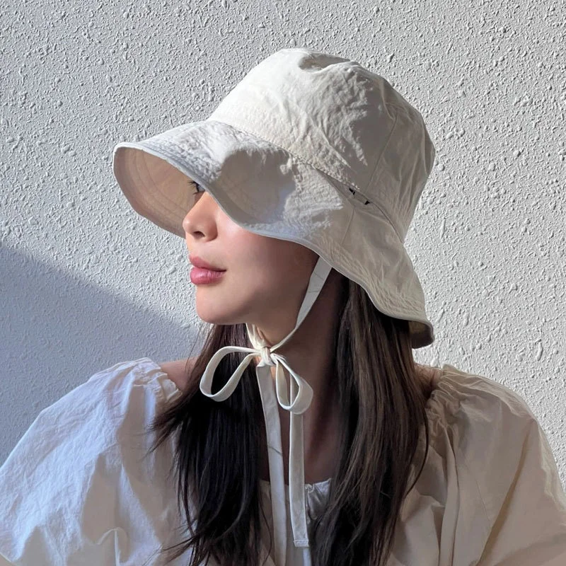 

Korean Ins Lace-up Fisherman Hat Women Ins Blogger Lightweight Windbreak Rope Sunshade Basin Hat Sun Bucket Hat