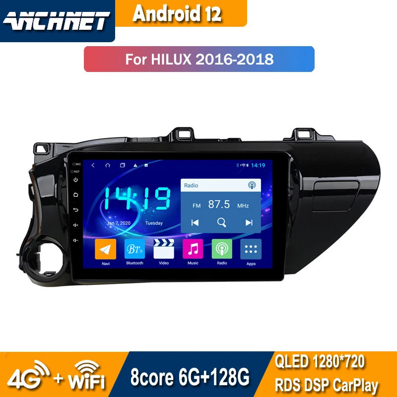 

10,1 дюймов Android 12 головное устройство для Toyota Hilux 2016-2018 автомобильный DVD-плеер, мультимедийная навигация GPS