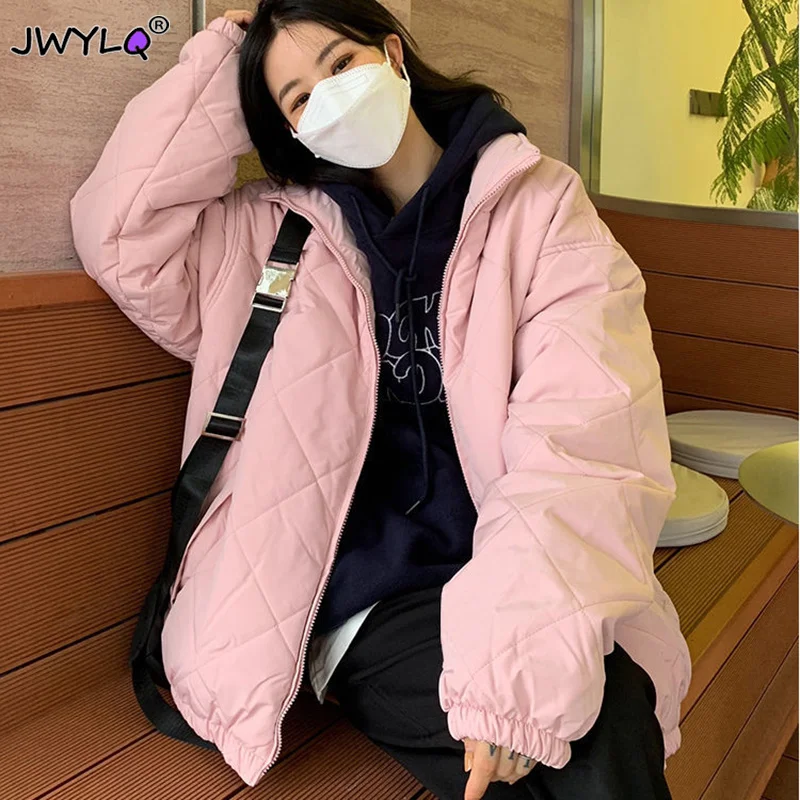 

Medium Parkas Women Pure All-match Straight Thicken Winter Keep Warm Basic College 3 Colors Zipper Vintage Femenine Clothes Chic