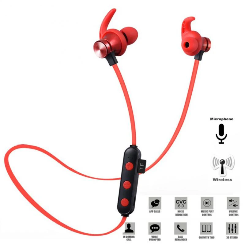 

WIRELESS Sports Bluetooth -compatible Earphone Magnetic Wireless Headset Support TF SD Card Stereo Bass Waterproof Headphone