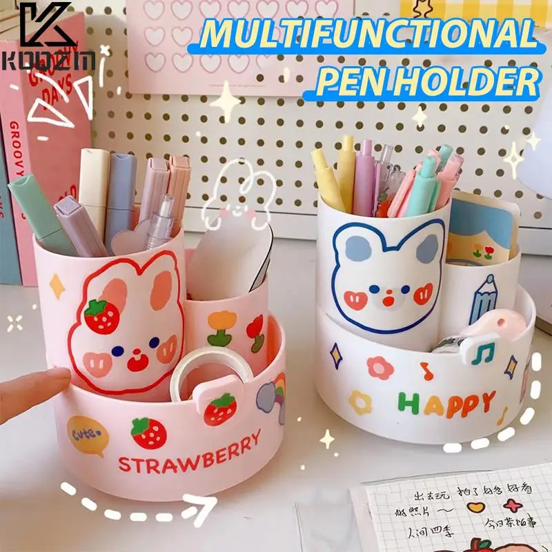 

Kawaii Plastic Multifunctional Desktop Organizer Pen Holder Phone Stand Holder Rotating Pen Holder School Stationery