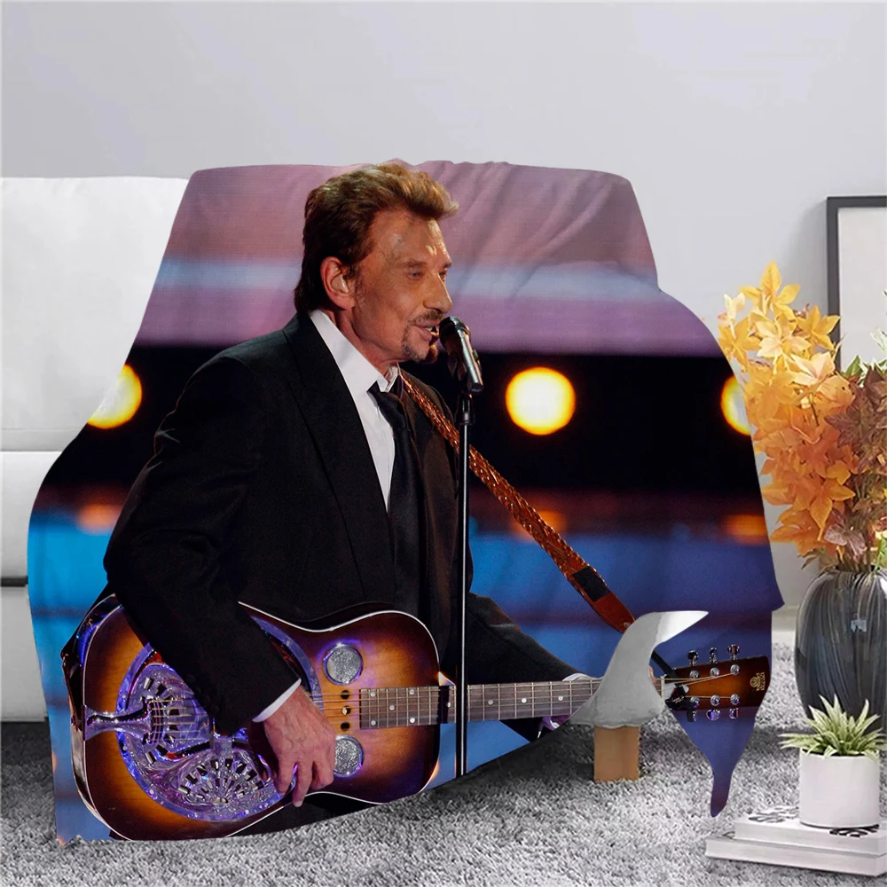 

Johnny Hallyday Flannel Blanket 3D Printed Plush Flannel Blankets Adult Home Office Sofa Travel Washable Casual Student Blanket