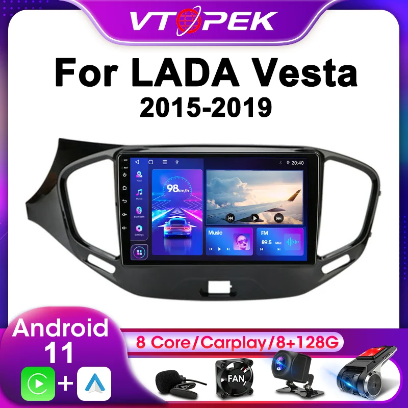 Автомагнитола Vtopek 2Din для LADA Vesta Cross Sport 2015-2019 с 4G, Android 11, мультимедиа-видеоплеером, навигацией GPS и головным блоком.
