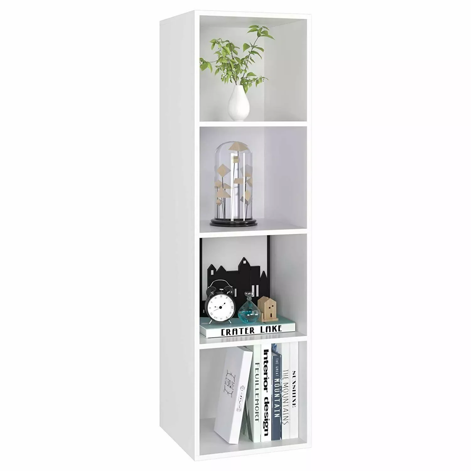 

Bookshelf 4 Tiers Bookcase Wooden Storage Organizer Cube Storage Unit for Living Room Bedroom Office 30x30x106cm (White)