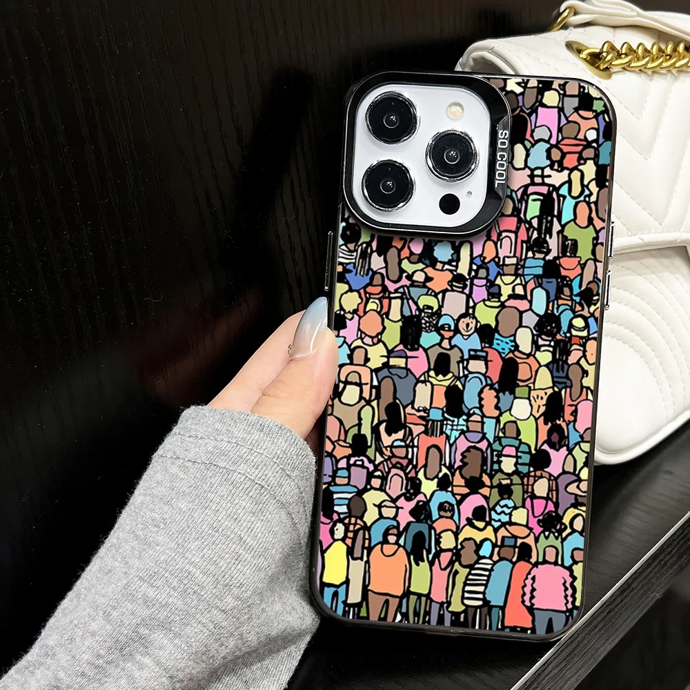Art J-Jean J-Jullien Fashion Illustration Phone Case for iPhone 16 12 13 14 15 11 Max Pro Plus Laser IMD Color Shell