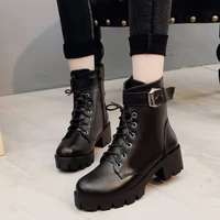 ladies fashion leather boots womens shoes winter warm lace up ankle boots womens high quality waterproof platform boots