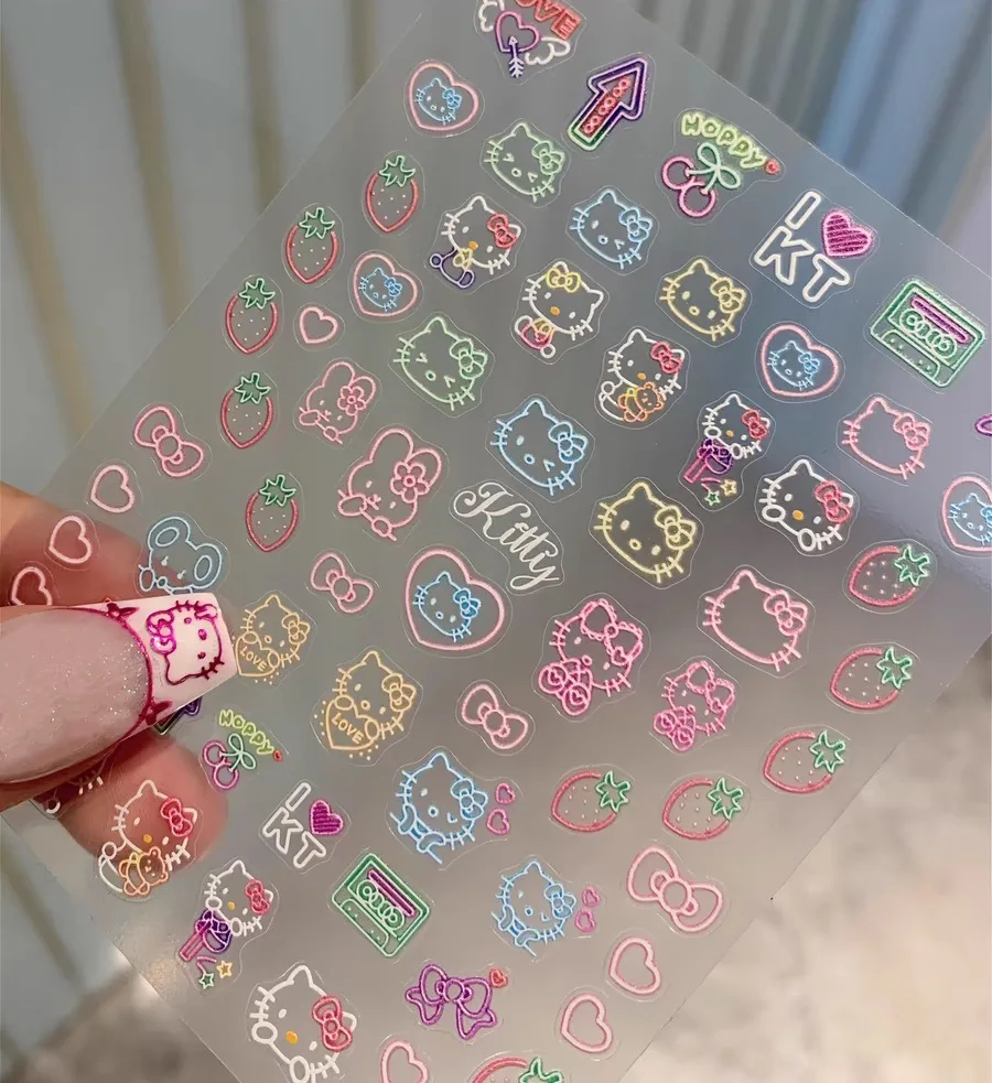 1 лист 5D флуоресцентные наклейки для ногтей Hellokitty с тиснением японского