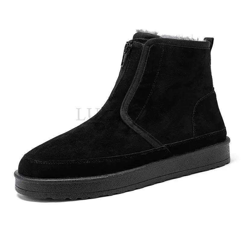 

Round Toe Snow Boots Men Winter Shoes Short Plush Warm Comfortable Men's Black Grey Boots Outdoor Casual Shoes Man Cotton Boot