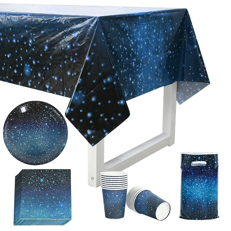 

Starry Sky Theme Disposable Tableware Tablecloths Paper Plates Cups Napkins Table Cover Happy Birthday Party Decoration Supplies