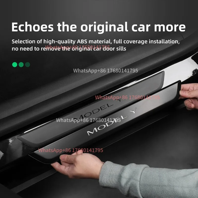Фото Беспроводная светодиодная подсветка для защиты порогов дверей автомобиля Tesla Model 3 и Model Y, аксессуары для защиты края двери. №2