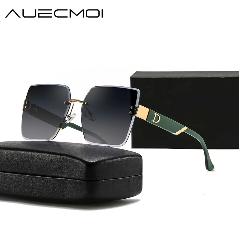 

Luxury Brand Designer Oversized Rimless Square Sunglasses Women Vintage Fashion Rivet Cutting Lens Trending Sun Glasses UV400