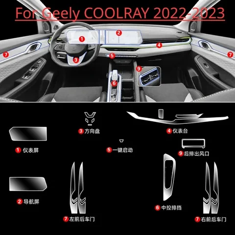 Для Geely Coolray 2024, центральная консоль двери автомобиля, медиа-приборная панель, навигация, защитная пленка из ТПУ от царапин, автомобильные аксессуары