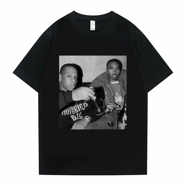 

Rap Legends Jay Z and Nas Hip Hop Oversized Tshirt Short Sleeve Men's Pure Cotton Tees Men Women Fashion Casual Vintage T-shirts