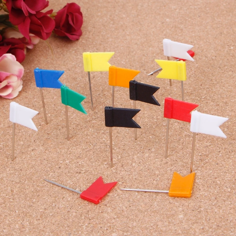 

100 Pieces Mixed Color Flag Push Pins Nail Thumb Tack Map Drawing Pin Stationery L21B