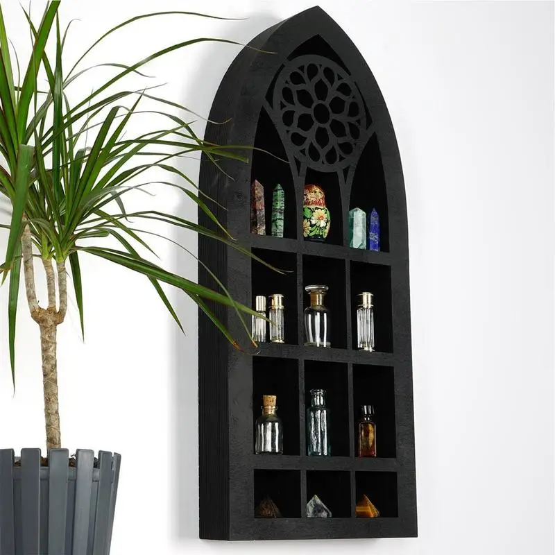 

Wall Mounted Black Crystal Shelf Gothic Decoration Wall Stand Essential Oil Candles Books Display Rack Aesthetic Floating Shelf