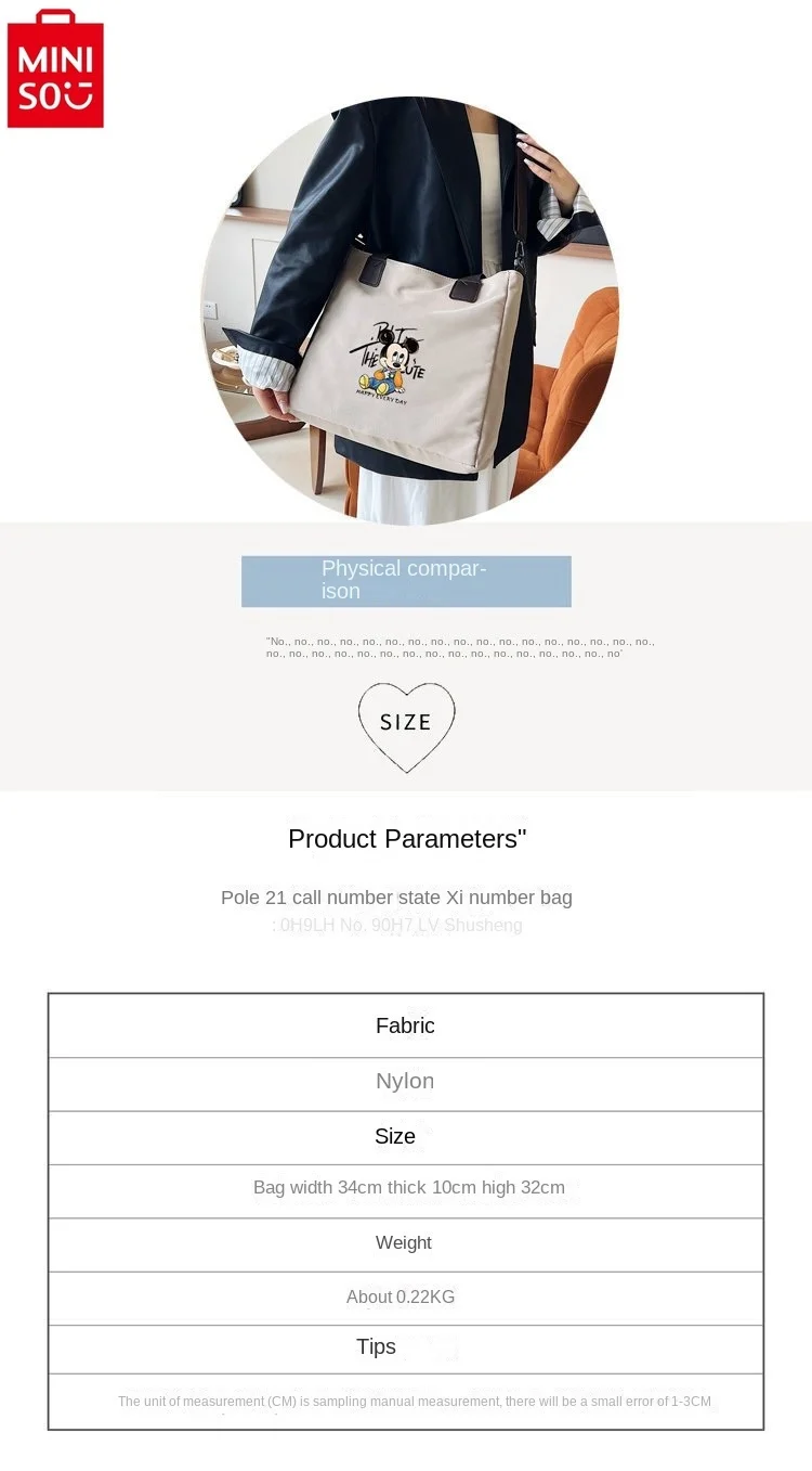 MINISO Холщовая Сумка-тоут с изображением Диснея Микки модная вместительная