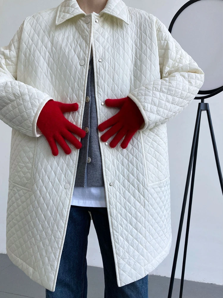 

Mozuleva Quilted Jacket Women Loose Thin Parkas Coat Loose Argyle Outwear Autumn Winter Ladies Oversize Coat