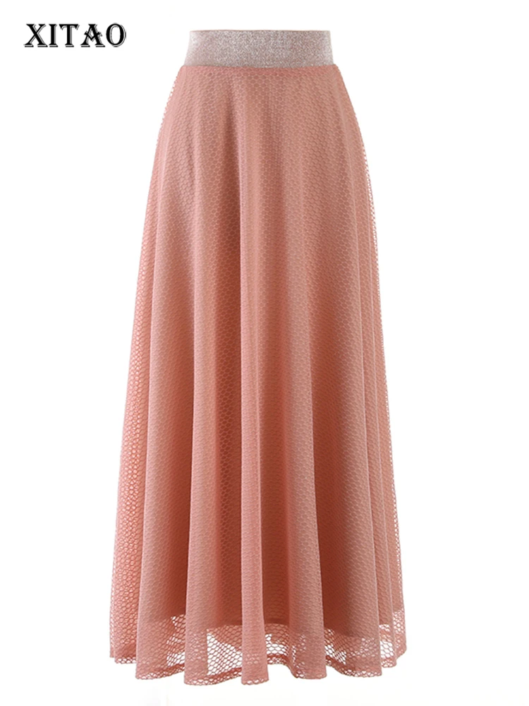 

XITAO Gauze Solid Color Loose A-line Skirt Temperament Appear Thin 2023 Summer New Arrival Casual Fashion Elegant Skirt DMJ1212
