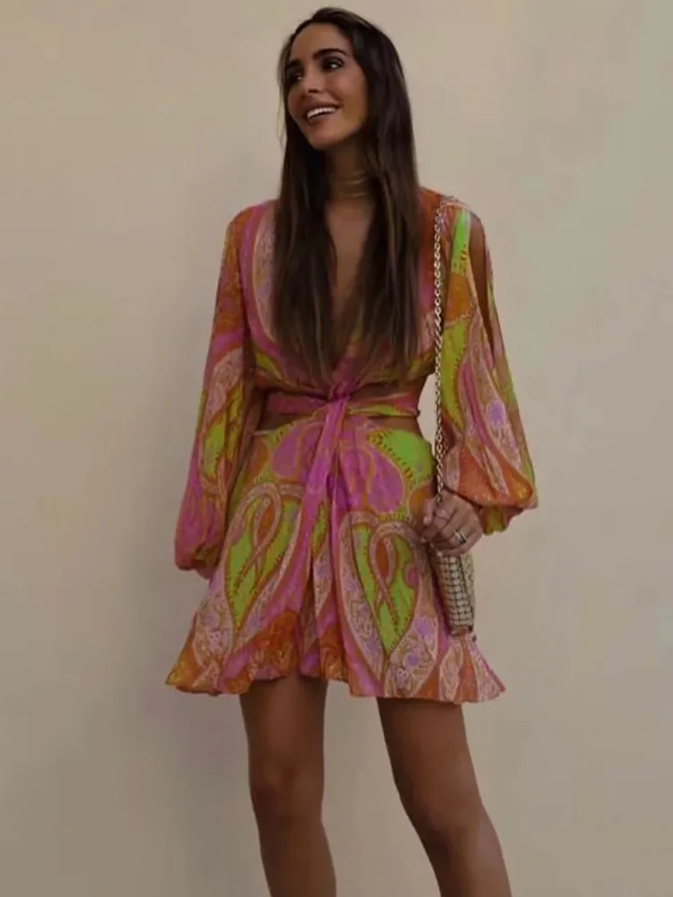 

Платье-мини женское шифоновое с принтом, на молнии сзади