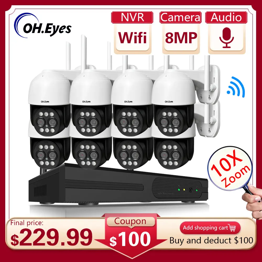 

8CH 4K Dual Lens Wireless CCTV Camera System Ai Auto Tracking PTZ IP Camera Video Surveillance Kit 8MP Wifi NVR Security System