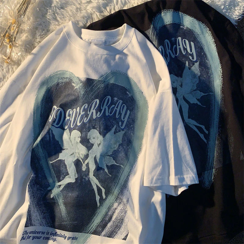 

Korean grunge clothes Retro ins butterfly angel loose oversize gothic women t-shirt Summer y2k Tees punk hip-hop casual tops