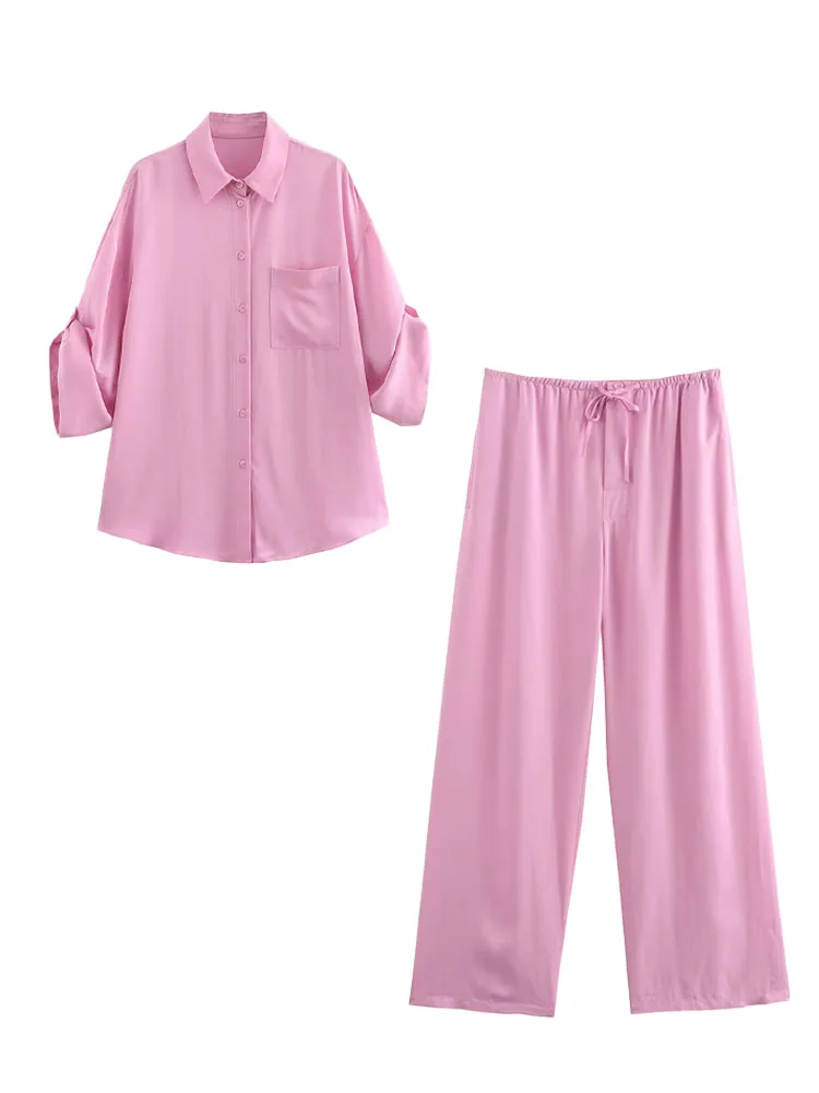 Женский костюм с отложным воротником TRAFZA розовая однобортная рубашка рукавами