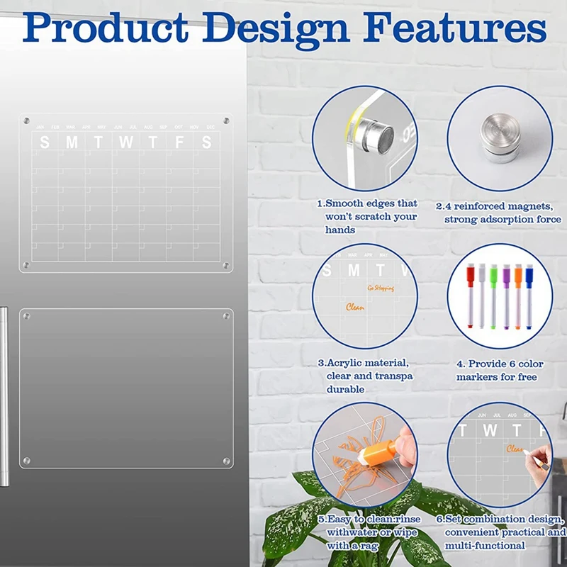 Календарь акриловый магнитный для холодильника 2 шт. календарь сухой стираемой