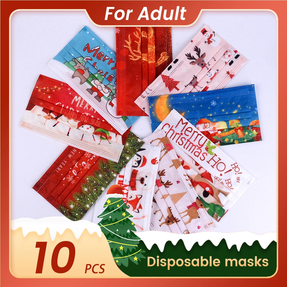 

10-50 шт. защитная маска для лица для взрослых 2021 Новогодние рождественские украшения одноразовая маска для лица для Хэллоуина косплея маска