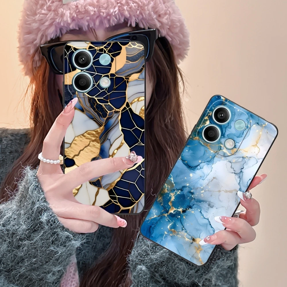 Luxury Golden Stone Mobile Cell Phone Case for Xiaomi POCO M6 M5 M4 M3 X6 X5 X4 X3 F6 F5 F4 F3 F2 C40 Pro GT 5G Black Cover