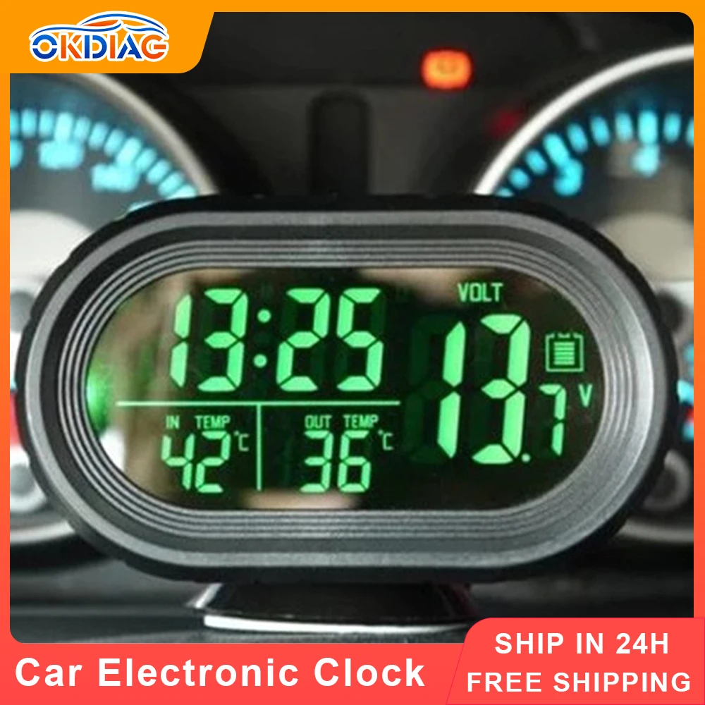 

Автомобильные электронные часы, мини-часы, часы для приборной панели, светящийся термометр, черный цифровой дисплей, измеритель напряжения,...