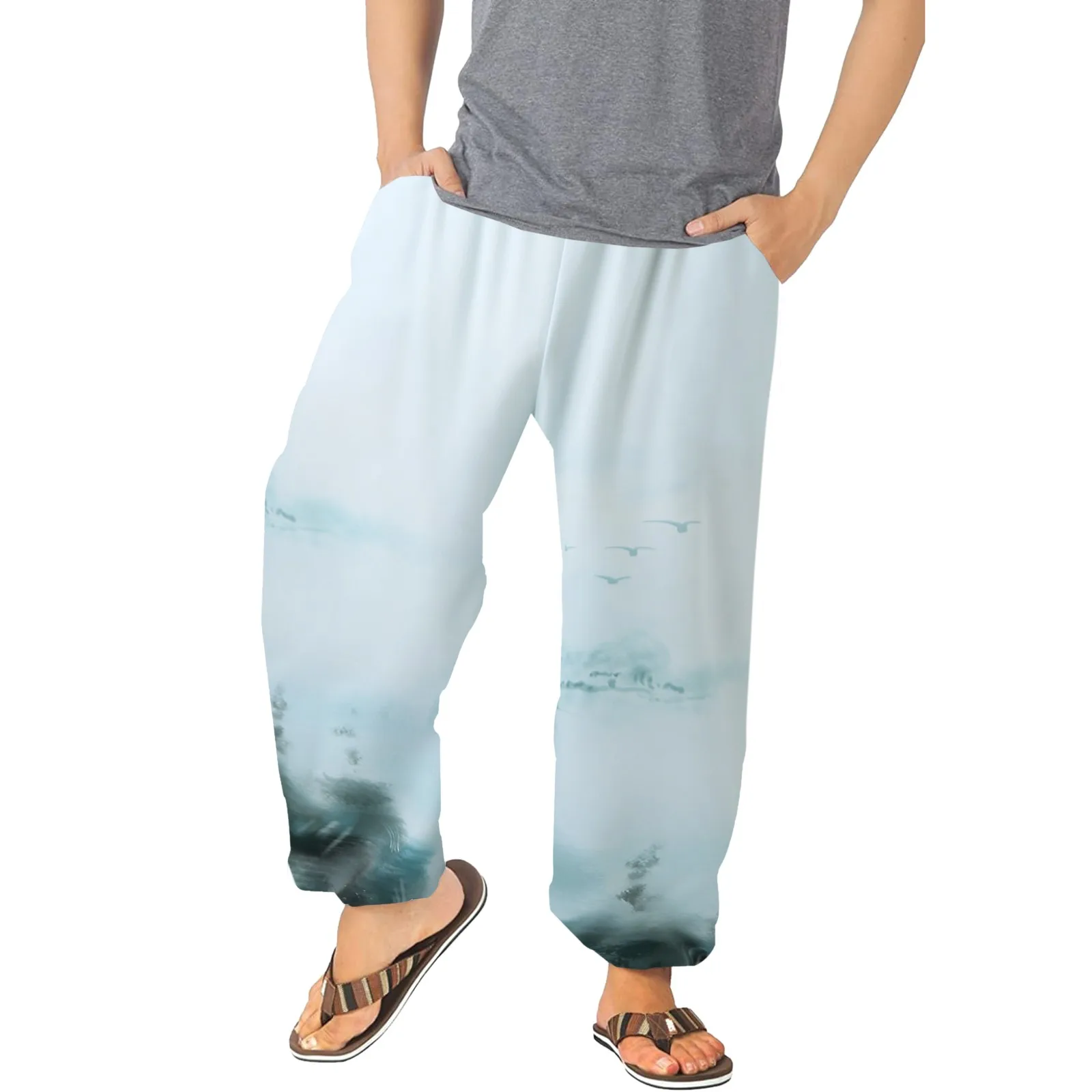 

Mens Pants Casual Versatile All Print Loose Pants Fashion Beach Pocket Trousers Black Pants Men Slim Fit