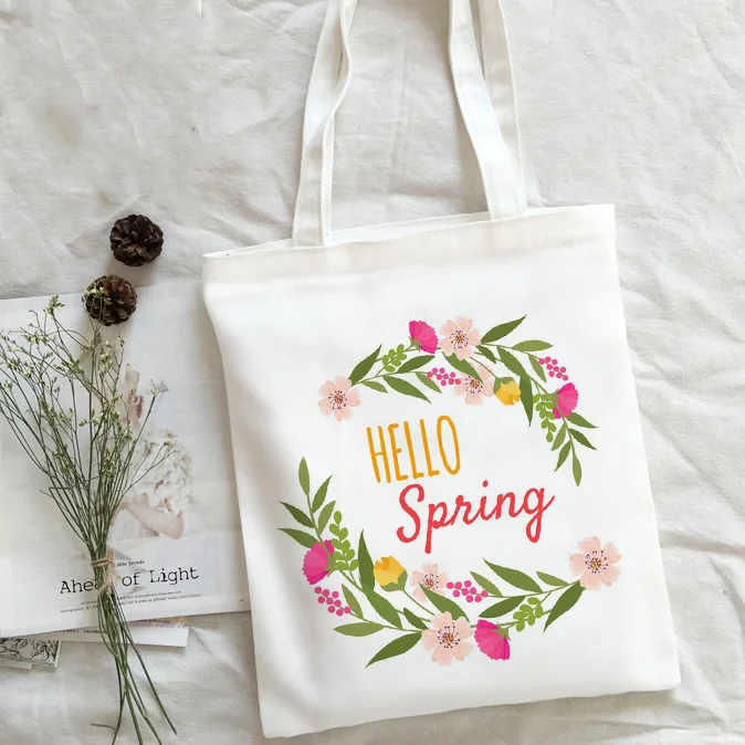 

Canvas Shoulder Bag Tote Shopping Bags Beach Flower Eco White Reusable Hand Bag Women Kawaii Vintage Aesthetic Teacher Handbag