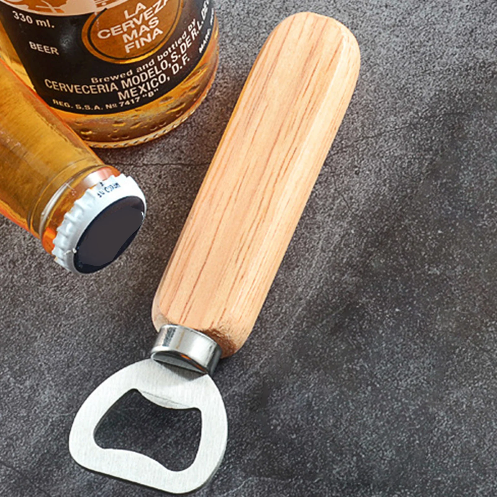 

Red Wine Beer Bottle Cap Opener Stainless Steel Beer Bottle Opener With Wooden Handle Bar Kitchen Gadget Cooking Tools