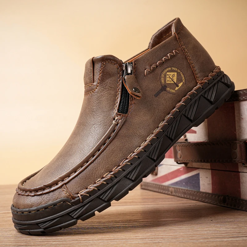 Лоферы мужские кожаные на плоской подошве повседневная обувь ручной работы без