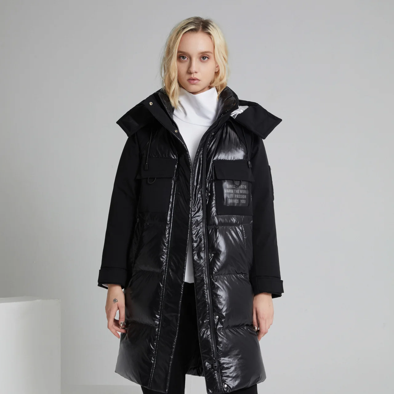 

BOSIDENG women down jacket long hooded jacket puffer warm winter coat waterproof windproof B90142208
