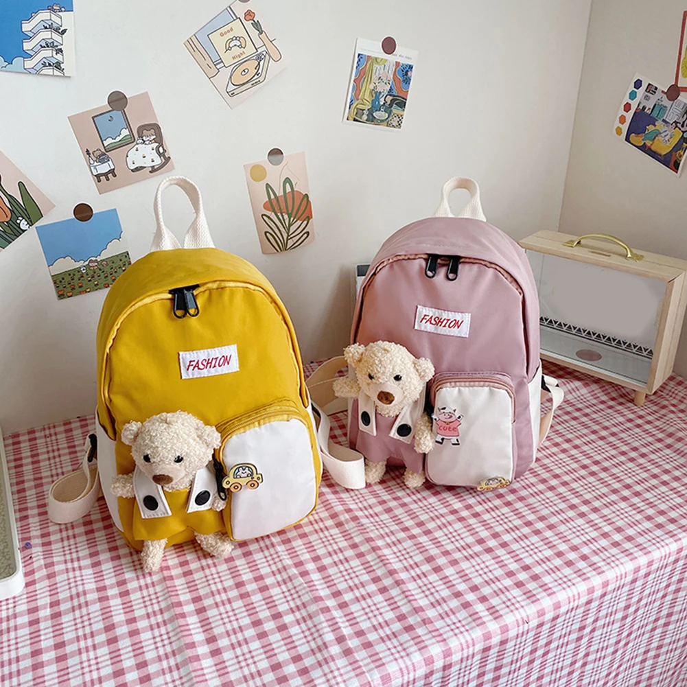 

Children Cute Aesthetic Backpack Kawaii Badge Casual Student Knapsack Adjustable Strap Boy Girl Rucksack Zipper for Kindergarten
