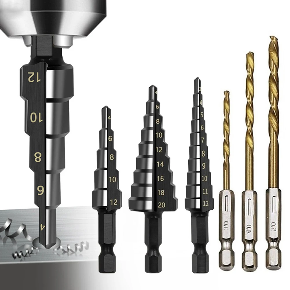 

Nitrogen Coated Straight Groove Step Drill Bit 3-12mm 4-12mm 4-20mm Hole Cutter Wood Metal Hole Cutter Core Drill Bit Set