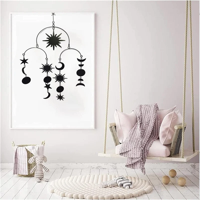 Star Moon Wind Chime Pendant Wrought Iron Crafts Geometric Shape Wind Chime Ornament Garden Decor Home Decoration Accessories