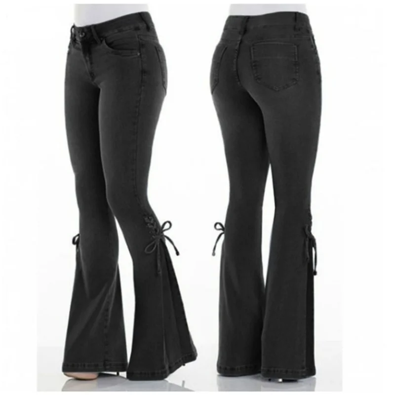 Женские джинсы-клеш большого размера из чистого Y2K джинсовые джинсы с высокой