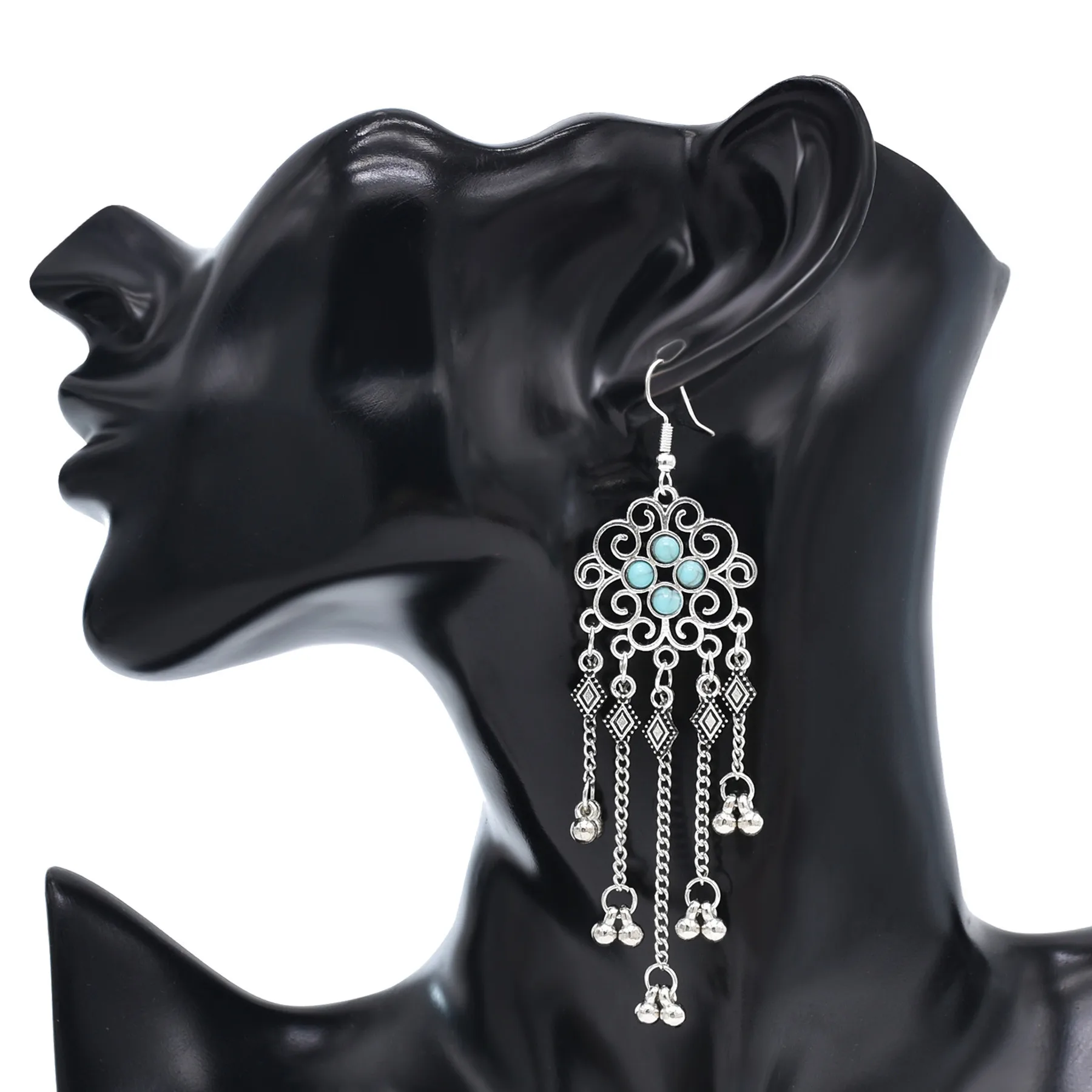 Богемные традиционные бирюзовые бусины с кисточками женские Подвесные серьги