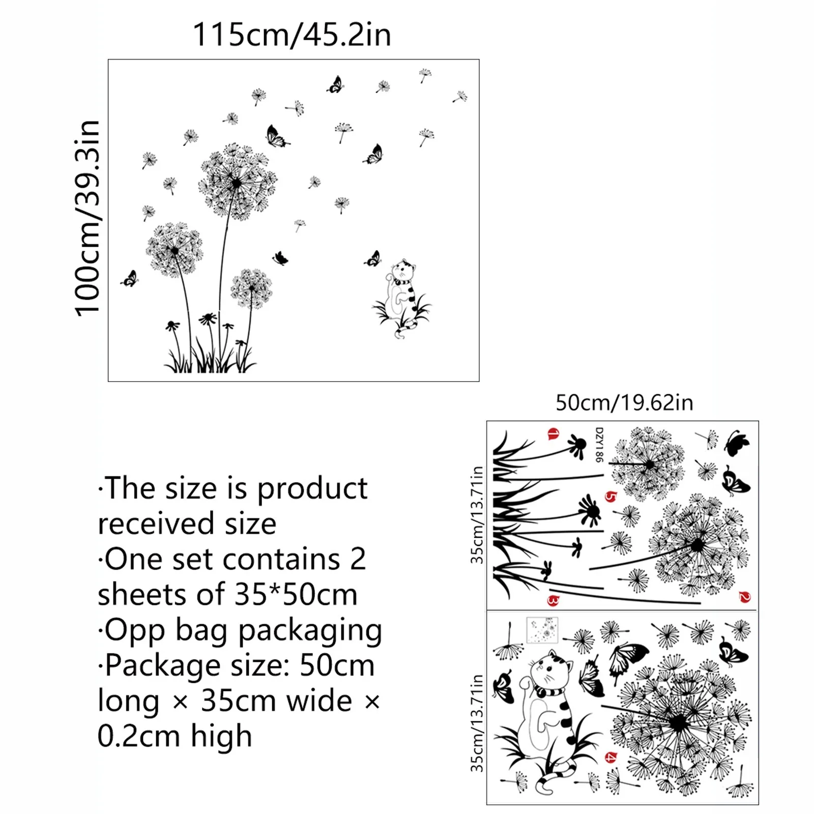 Одуванчик бабочка Настенная Наклейка s виниловый с изображением цветка наклейки